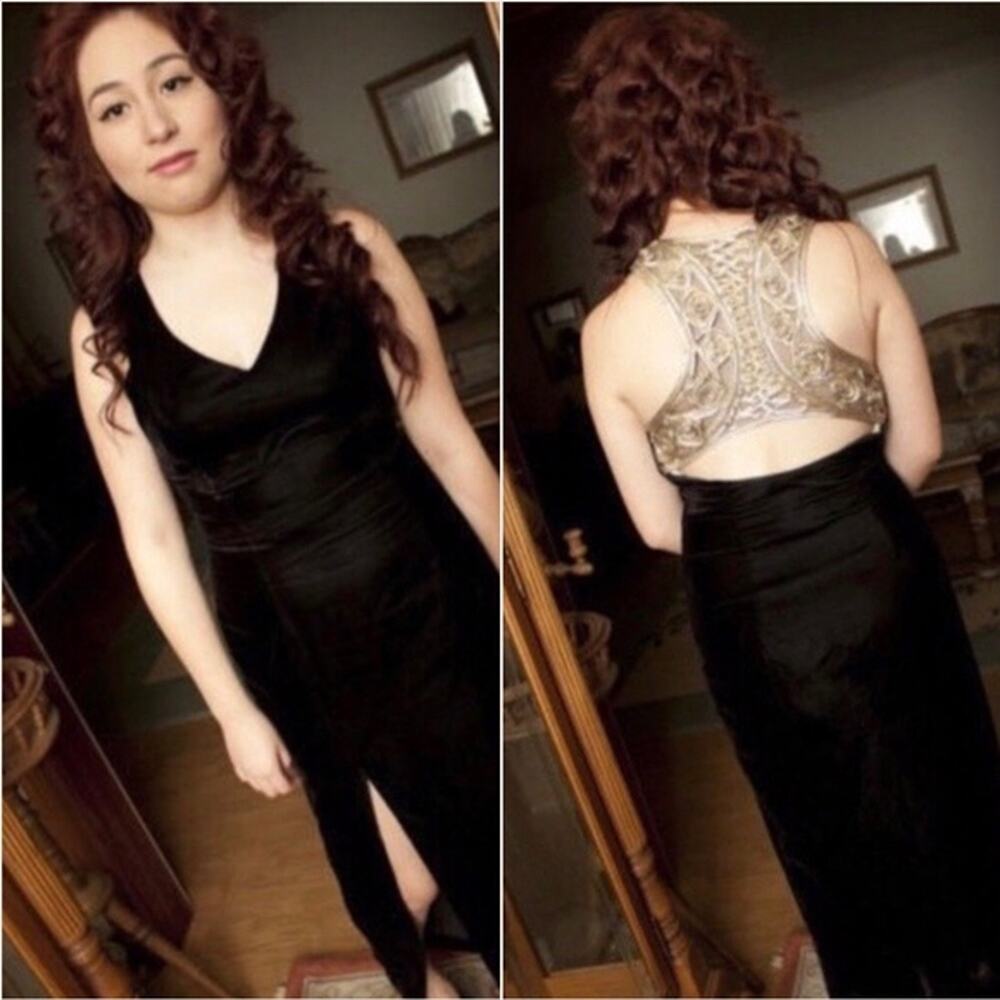 Vintage Jessica McClintock Womens Size 11/12 Black Velvet Fold Detail Dress